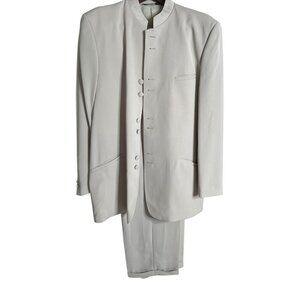 Eddie Domani Mens Cream Mandarin Collar Suit 44L Polyester Blend